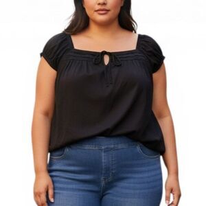 OLD NAVY Black Cap-Sleeve Cropped Pintucked Poet Blouse, NWOT! Size 3X